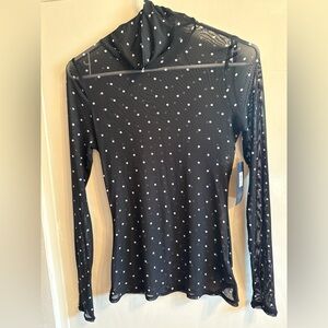 RACHEL Rachel Roy Black Sheer Top with White Dots